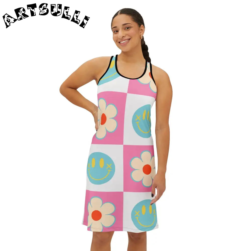 Smiley Checkerboard Jersey-Knit Fabric Blend Dress, Artsulli - Art is Long, Life is Short, Tank Top, , , , , , , 