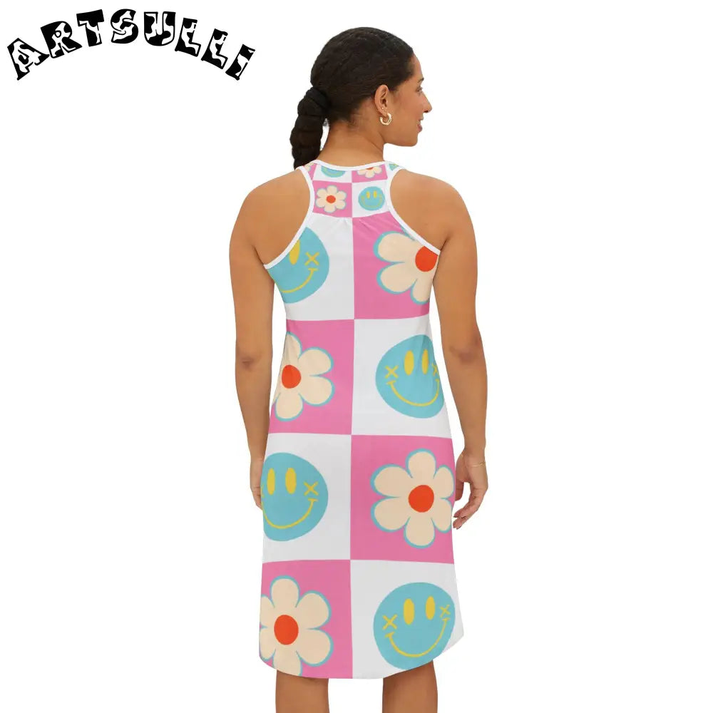 Smiley Checkerboard Jersey-Knit Fabric Blend Dress, Artsulli - Art is Long, Life is Short, Tank Top, , , , , , , 