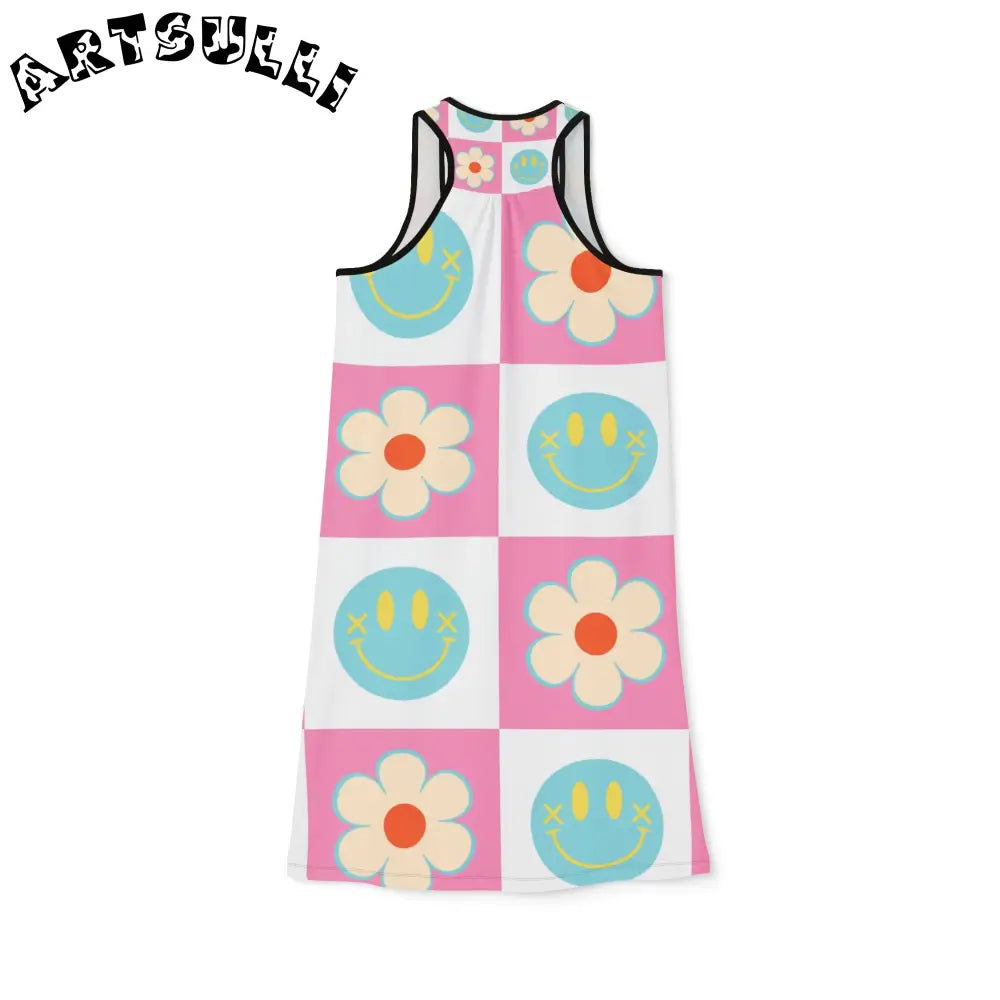 Smiley Checkerboard Jersey-Knit Fabric Blend Dress, Artsulli - Art is Long, Life is Short, Tank Top, , , , , , , 