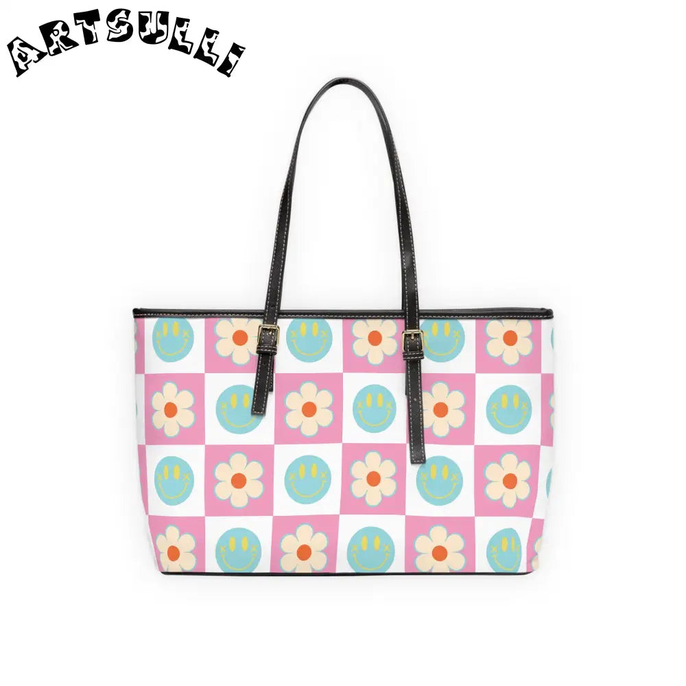 Smiley Face Checkered PU Leather Shoulder Bag, Artsulli - Art is Long, Life is Short, Bags, , , , , , , 