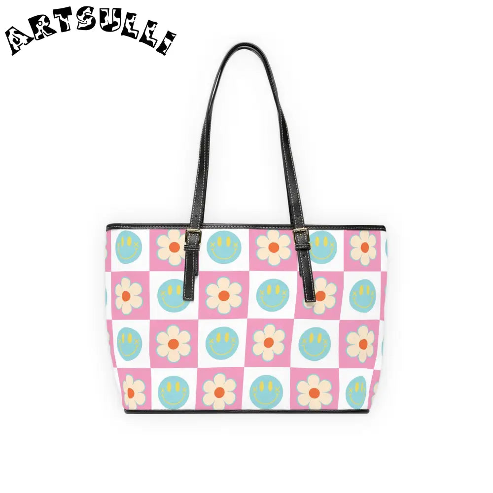 Smiley Face Checkered PU Leather Shoulder Bag, Artsulli - Art is Long, Life is Short, Bags, , , , , , , 