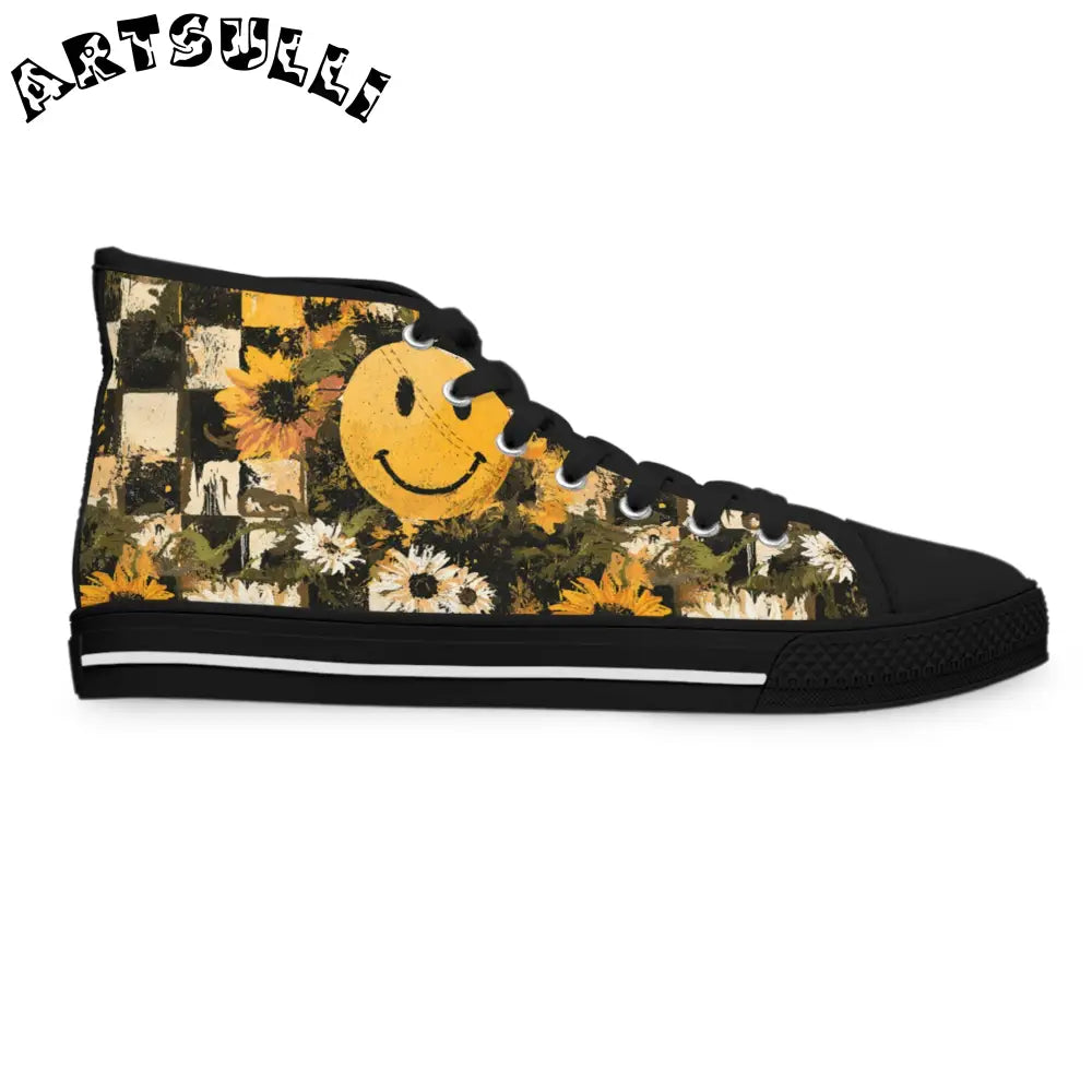 Smiley Floral Breathable Polyester Canvas High Tops, Artsulli - Art is Long, Life is Short, Shoes, , , , , , , 