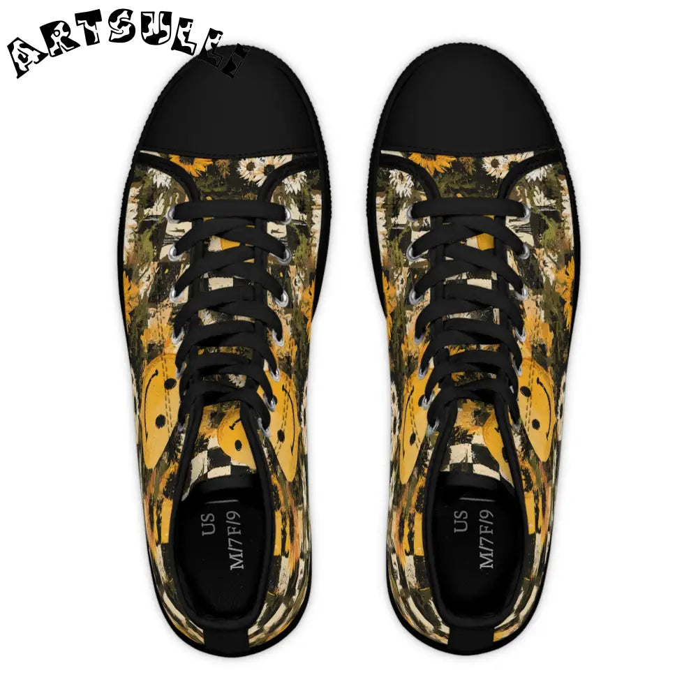 Smiley Floral Breathable Polyester Canvas High Tops, Artsulli - Art is Long, Life is Short, Shoes, , , , , , , 