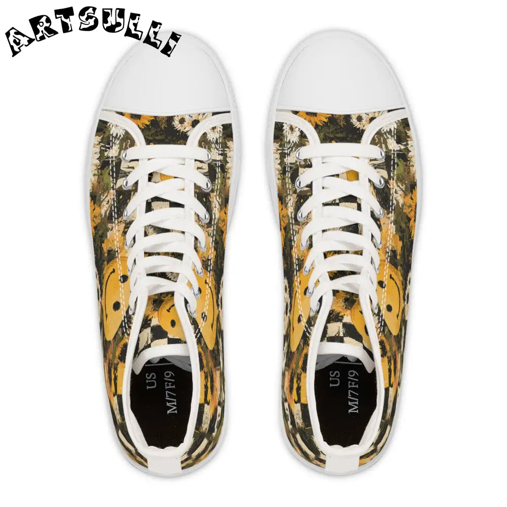 Smiley Floral Breathable Polyester Canvas High Tops, Artsulli - Art is Long, Life is Short, Shoes, , , , , , , 