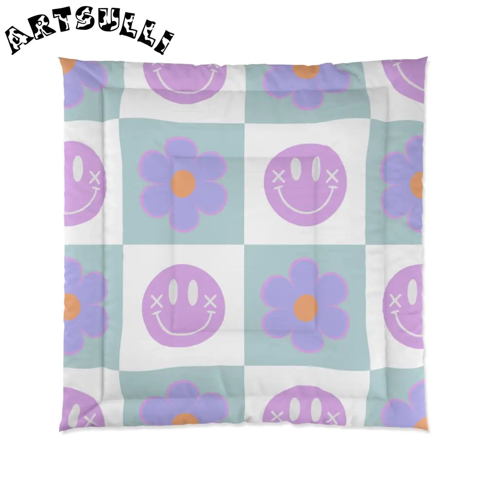 Smiley Flower Artistic Work Warm Blanket, Artsulli - Art is Long, Life is Short, Home Decor, Size, 88" × 88", , , , , 10774325322433