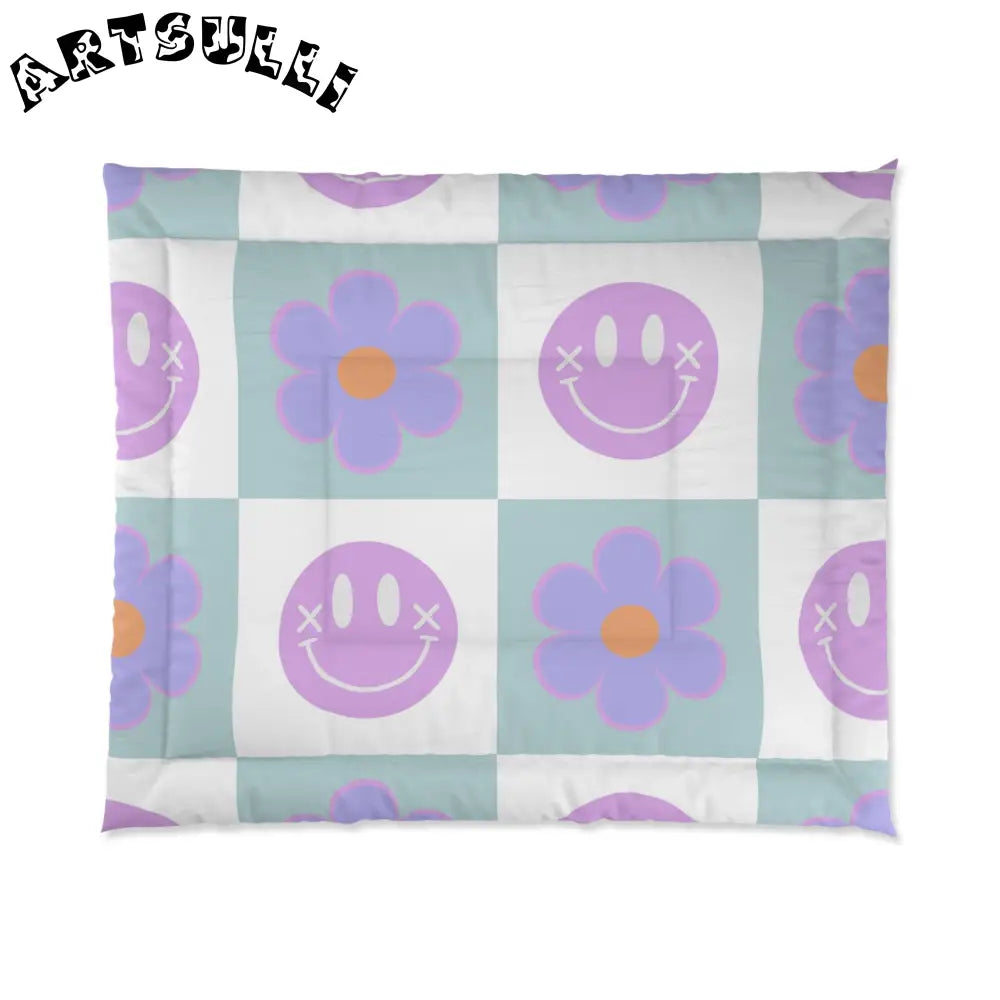 Smiley Flower Artistic Work Warm Blanket, Artsulli - Art is Long, Life is Short, Home Decor, Size, 104" × 88", , , , , 10773187730799