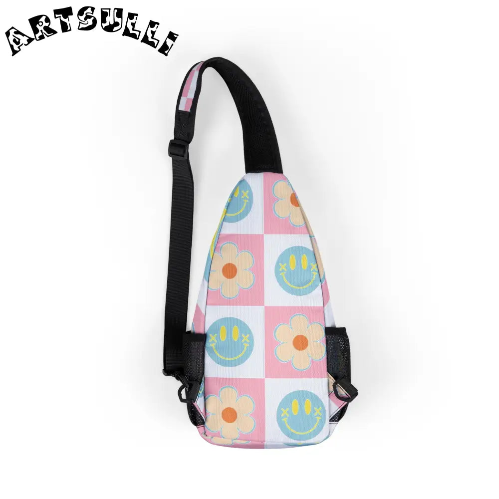 Smiley Flower Customizable Chest Bag, Artsulli - Art is Long, Life is Short, Bags, , , , , , , 