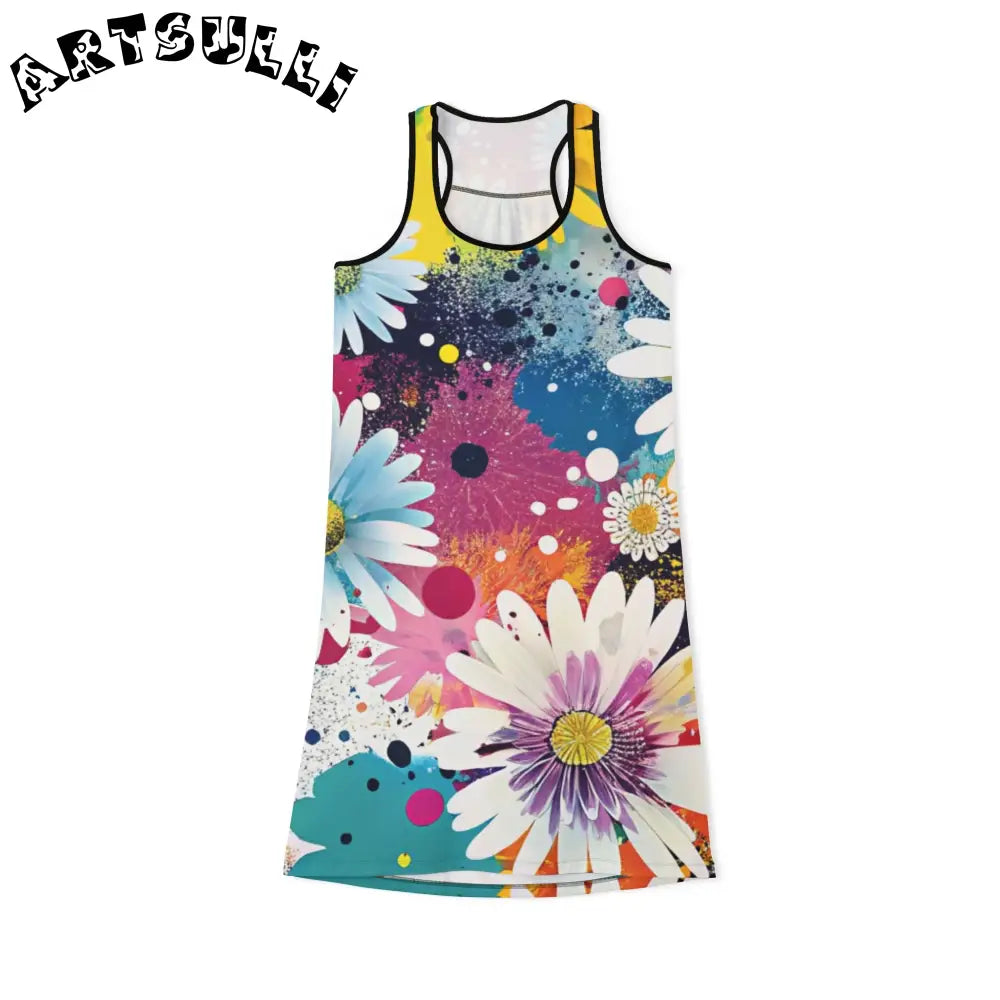 Soft Jersey-Knit Fabric Blend Floral Dress, Artsulli - Art is Long, Life is Short, Tank Top, Size, XS, Color, Black, , , 17163836668899