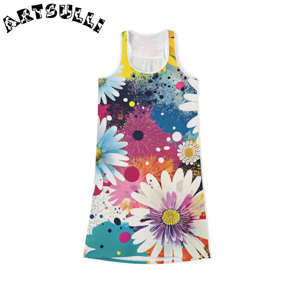 Soft Jersey-Knit Fabric Blend Floral Dress, Artsulli - Art is Long, Life is Short, Tank Top, Size, XS, Color, White, , , 17164037836129