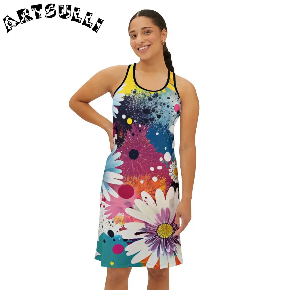 Soft Jersey-Knit Fabric Blend Floral Dress, Artsulli - Art is Long, Life is Short, Tank Top, , , , , , , 