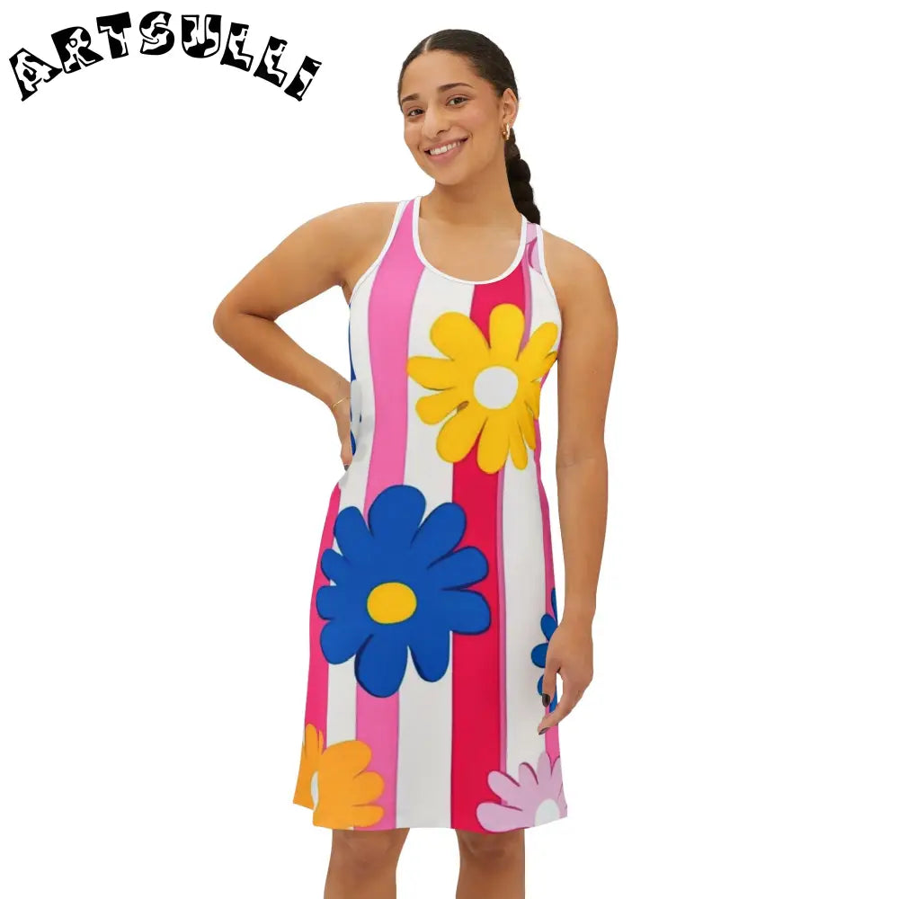 Soft Striped Floral Jersey-Knit Fabric Blend Dress, Artsulli - Art is Long, Life is Short, Tank Top, , , , , , , 