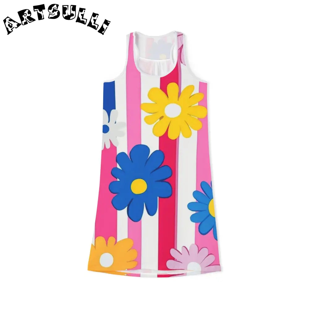 Soft Striped Floral Jersey-Knit Fabric Blend Dress, Artsulli - Art is Long, Life is Short, Tank Top, Size, XS, Color, White, , , 57450516696306
