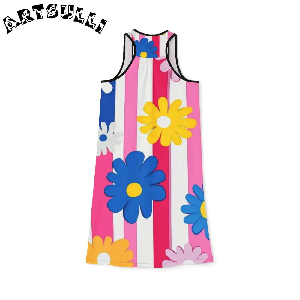 Soft Striped Floral Jersey-Knit Fabric Blend Dress, Artsulli - Art is Long, Life is Short, Tank Top, , , , , , , 
