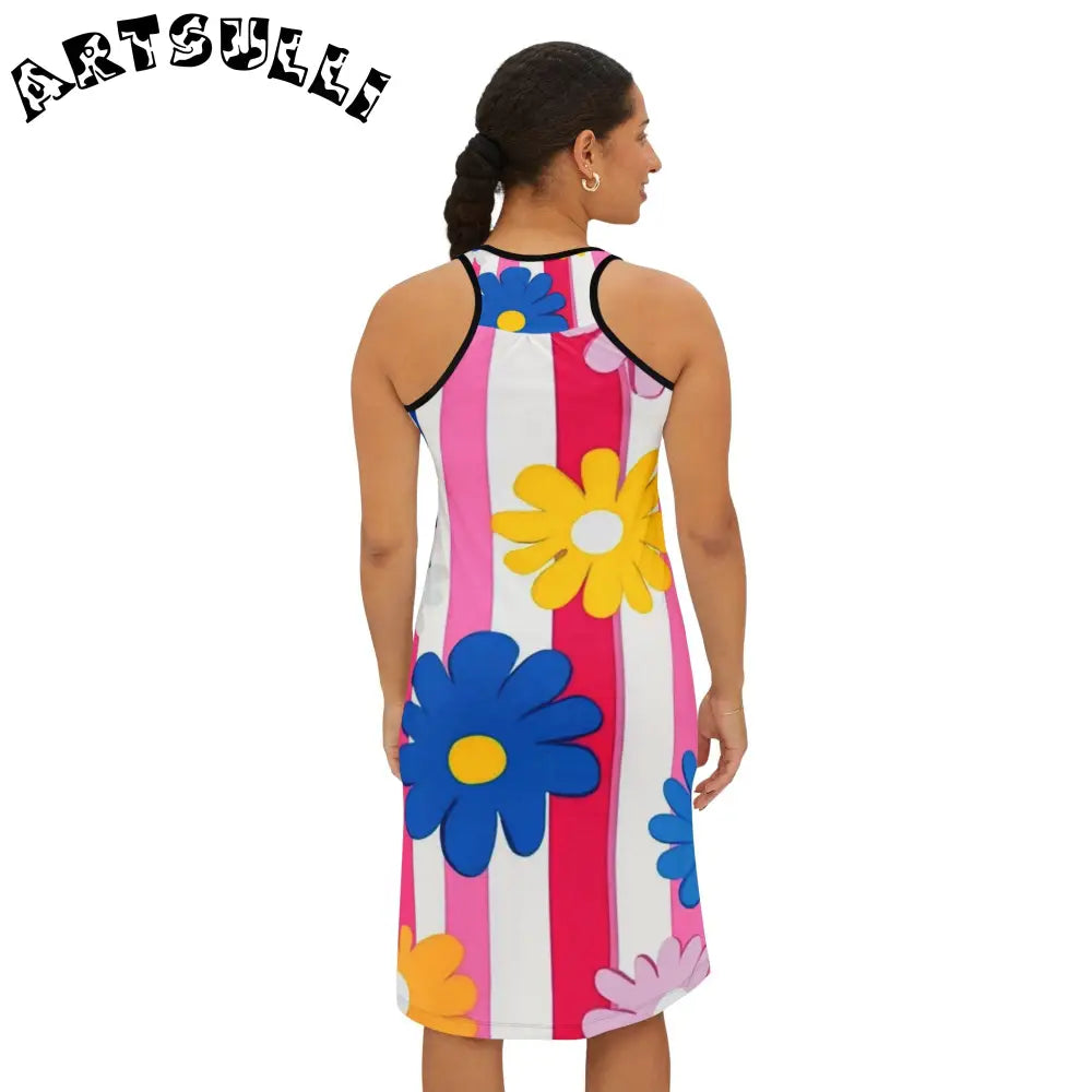 Soft Striped Floral Jersey-Knit Fabric Blend Dress, Artsulli - Art is Long, Life is Short, Tank Top, , , , , , , 