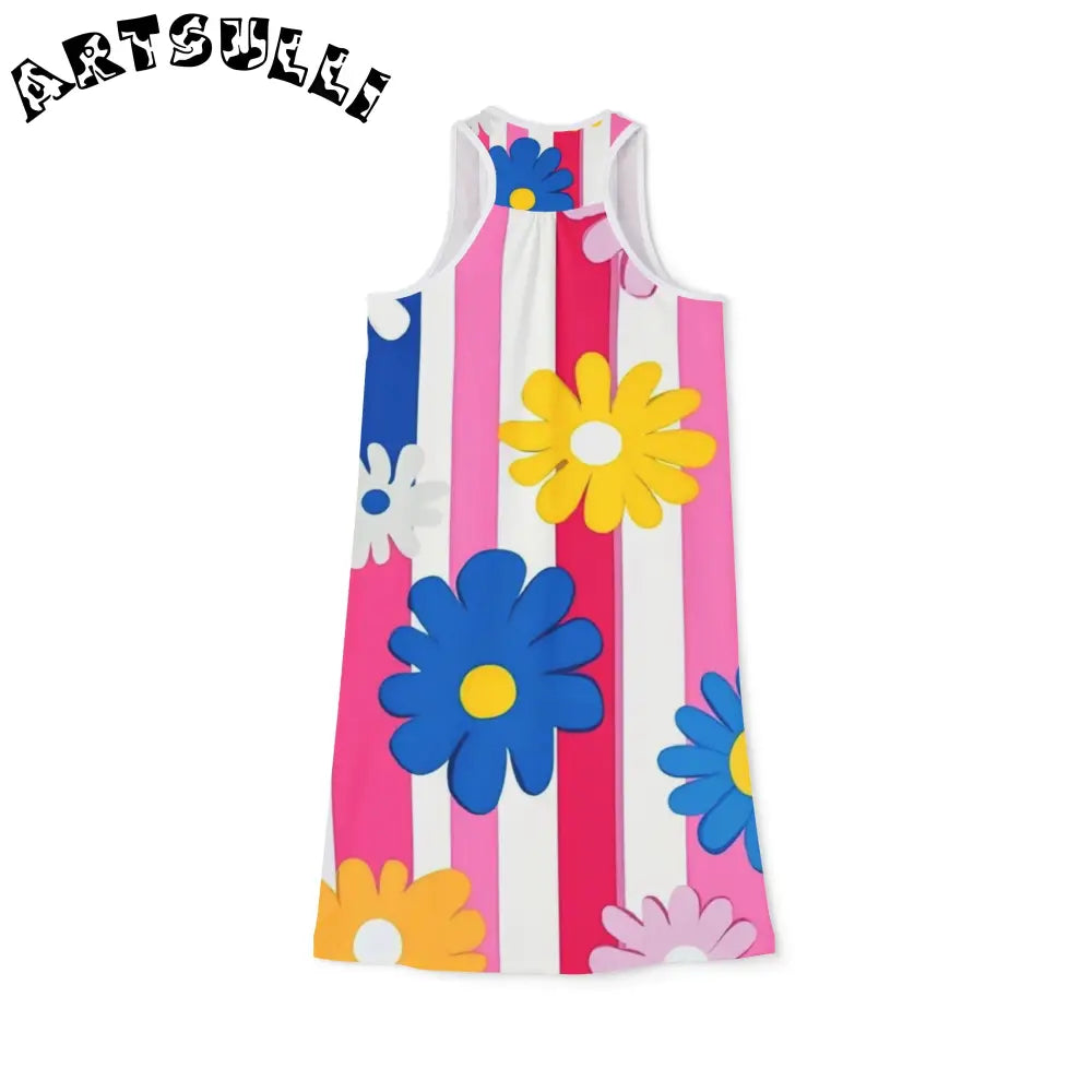 Soft Striped Floral Jersey-Knit Fabric Blend Dress, Artsulli - Art is Long, Life is Short, Tank Top, , , , , , , 