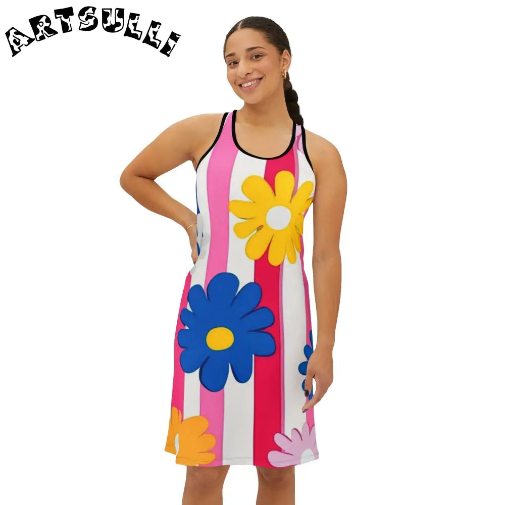 Soft Striped Floral Jersey-Knit Fabric Blend Dress, Artsulli - Art is Long, Life is Short, Tank Top, , , , , , , 