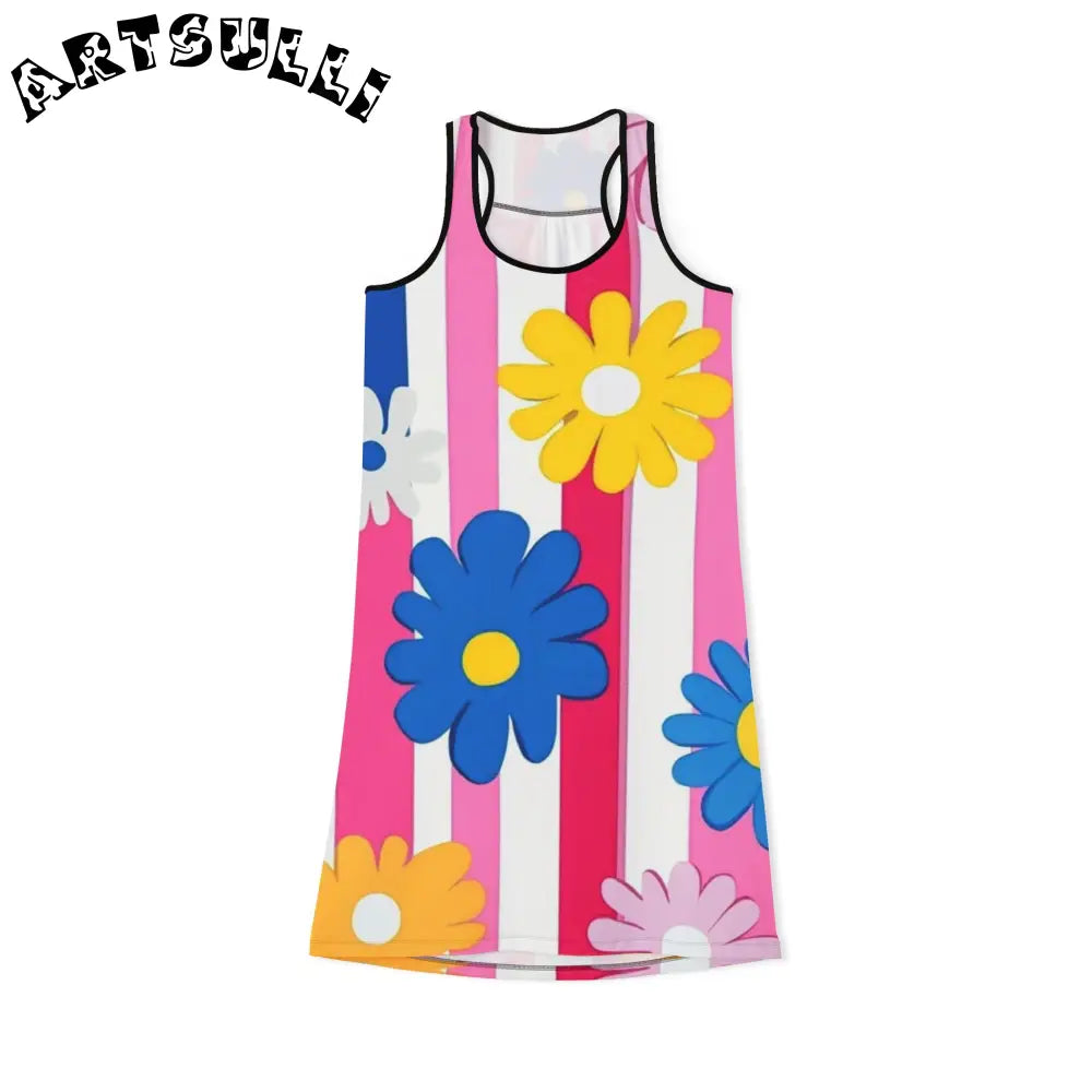 Soft Striped Floral Jersey-Knit Fabric Blend Dress, Artsulli - Art is Long, Life is Short, Tank Top, Size, XS, Color, Black, , , 57445721118109