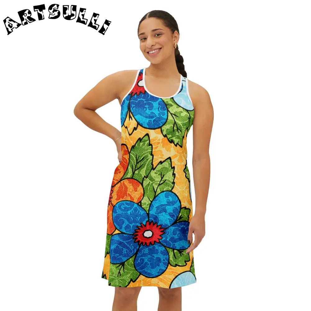 Soft Yellow Floral Jersey-Knit Fabric Blend Dress, Artsulli - Art is Long, Life is Short, Tank Top, , , , , , , 