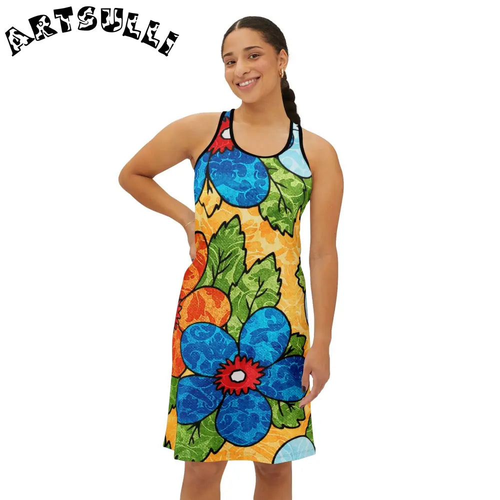 Soft Yellow Floral Jersey-Knit Fabric Blend Dress, Artsulli - Art is Long, Life is Short, Tank Top, , , , , , , 