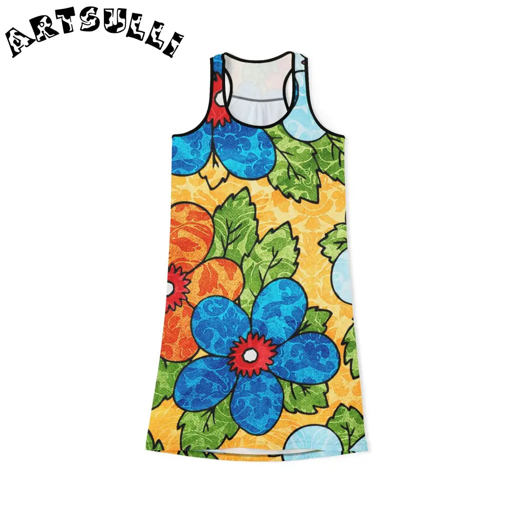 Soft Yellow Floral Jersey-Knit Fabric Blend Dress, Artsulli - Art is Long, Life is Short, Tank Top, Size, XS, Color, Black, , , 31237545699832845196
