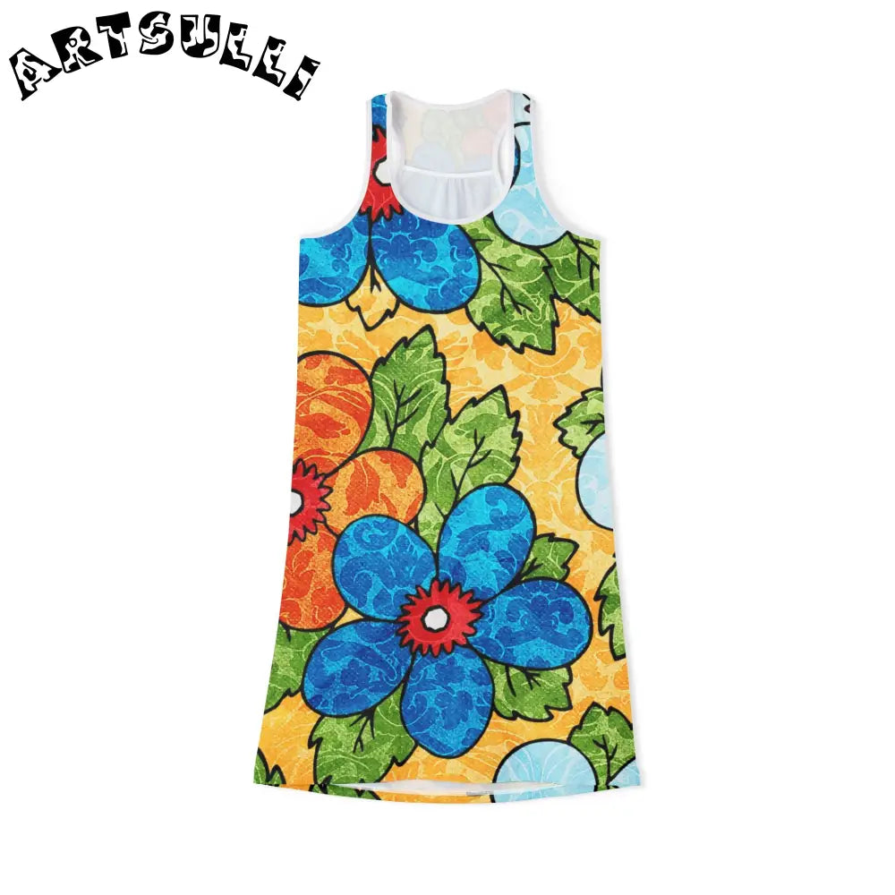 Soft Yellow Floral Jersey-Knit Fabric Blend Dress, Artsulli - Art is Long, Life is Short, Tank Top, Size, XS, Color, White, , , 54973452782402063010