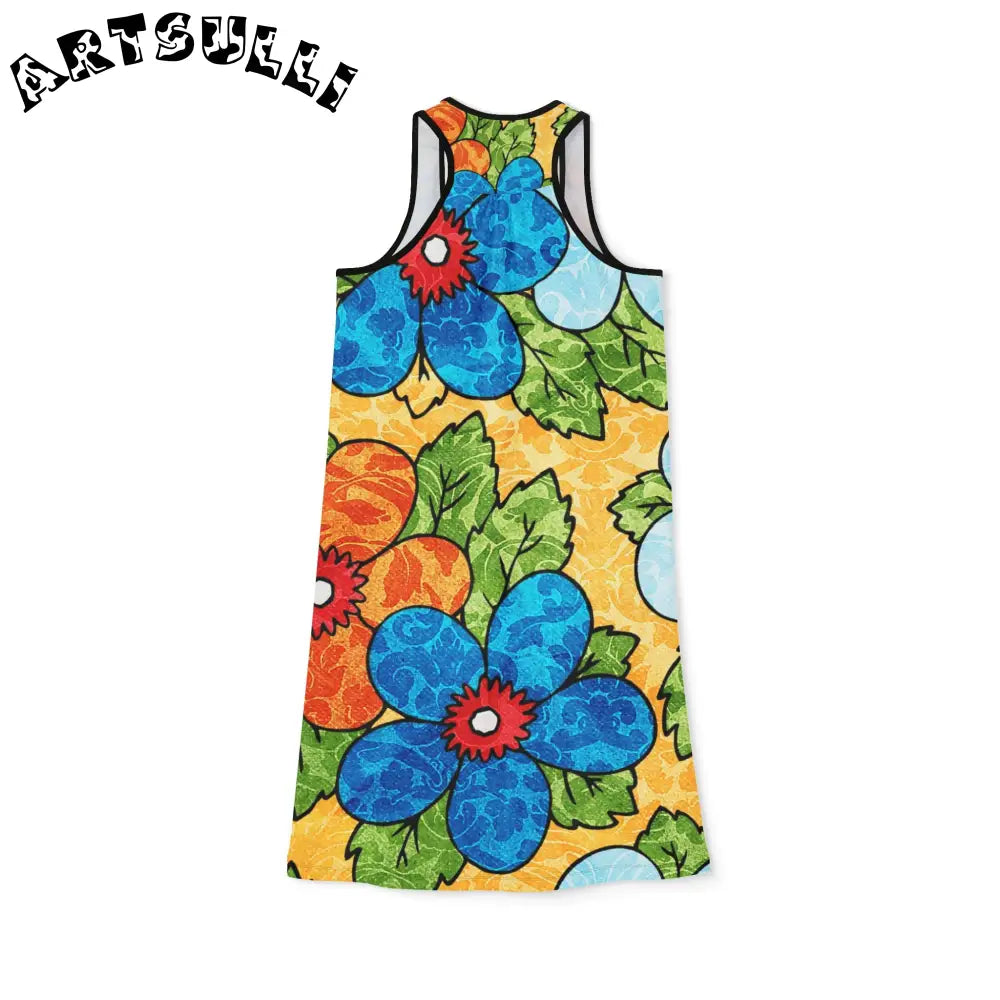 Soft Yellow Floral Jersey-Knit Fabric Blend Dress, Artsulli - Art is Long, Life is Short, Tank Top, , , , , , , 