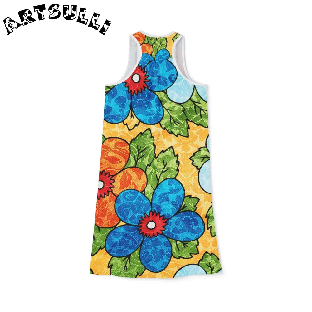 Soft Yellow Floral Jersey-Knit Fabric Blend Dress, Artsulli - Art is Long, Life is Short, Tank Top, , , , , , , 