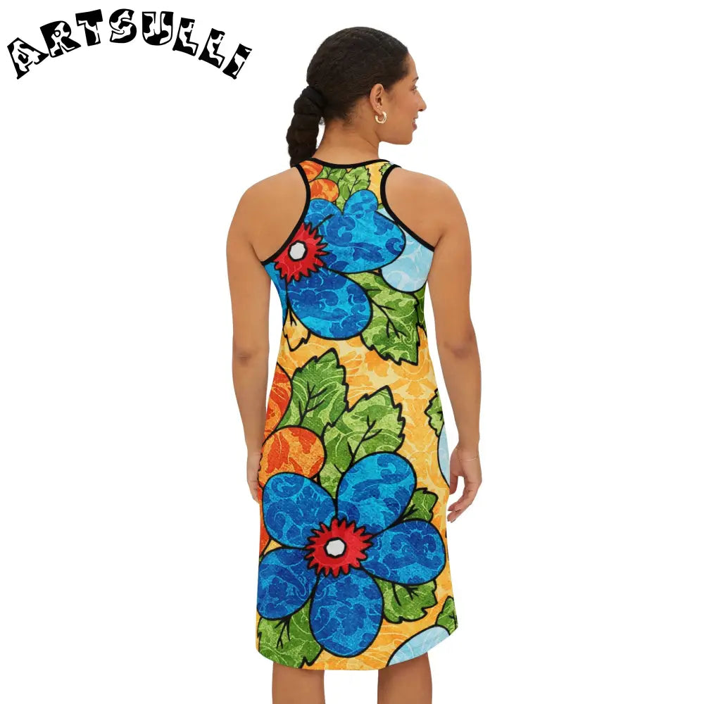 Soft Yellow Floral Jersey-Knit Fabric Blend Dress, Artsulli - Art is Long, Life is Short, Tank Top, , , , , , , 