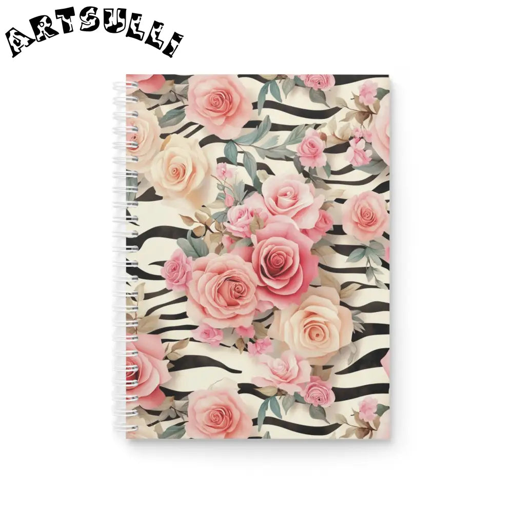 JAKKOUTTHEBXX Pink Rose and Zebra Print Wide-Ruled Spiral Notebook 2025