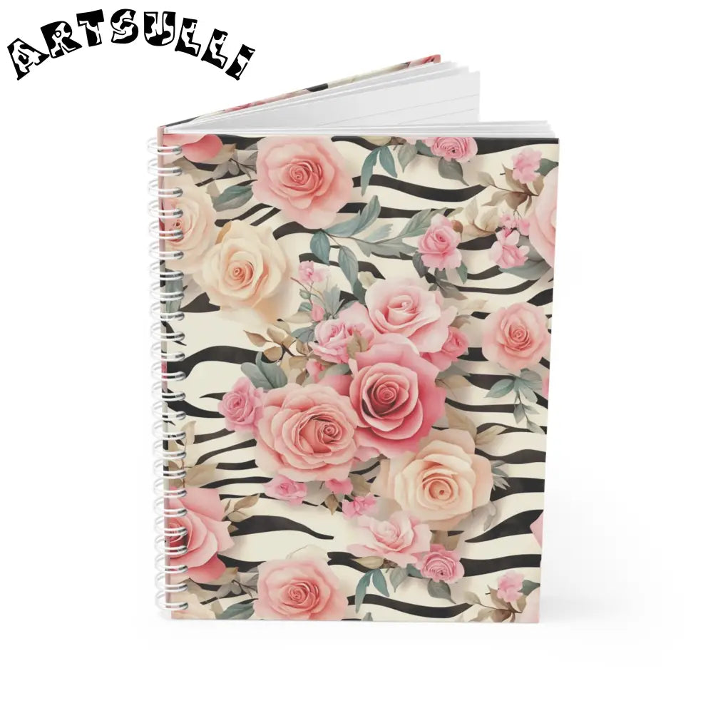JAKKOUTTHEBXX Pink Rose and Zebra Print Wide-Ruled Spiral Notebook 2025