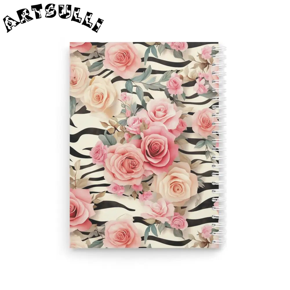 JAKKOUTTHEBXX Pink Rose and Zebra Print Wide-Ruled Spiral Notebook 2025