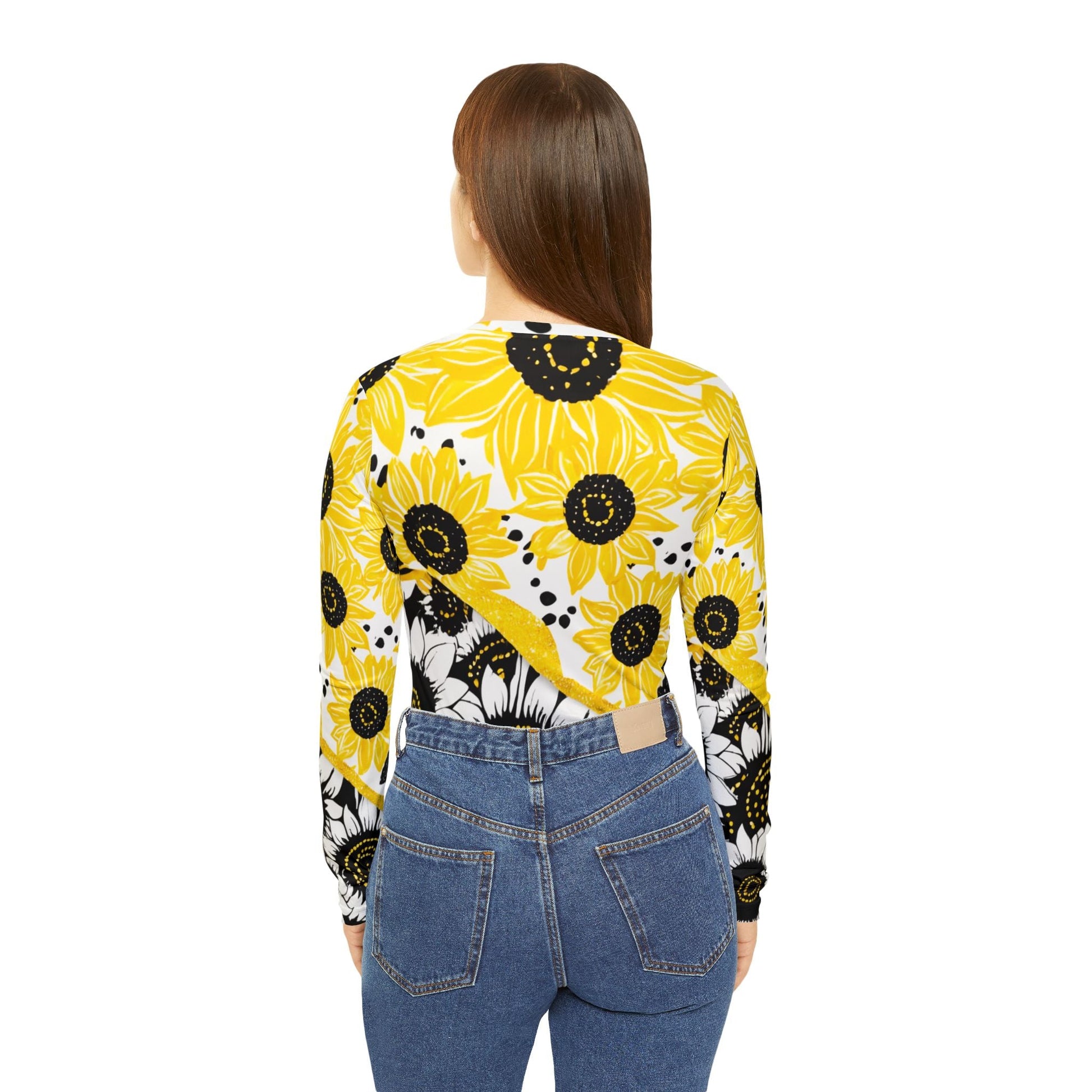 Split Sunflower Long Sleeve V-Neck Top, Artsulli - Art is Long, Life is Short, All Over Prints, , , , , , , 