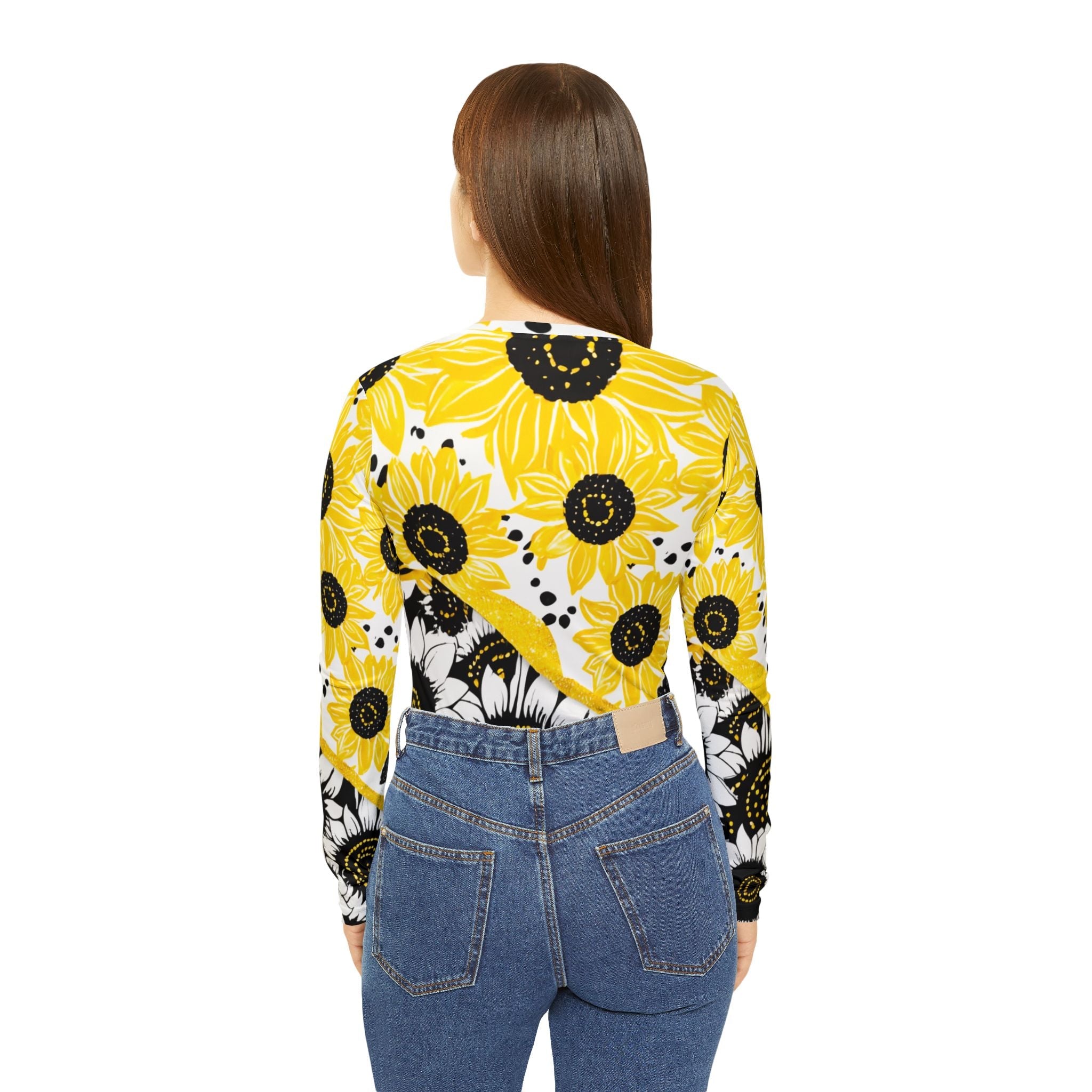 Split Sunflower Long Sleeve V-Neck Top, Artsulli - Art is Long, Life is Short, All Over Prints, , , , , , , 