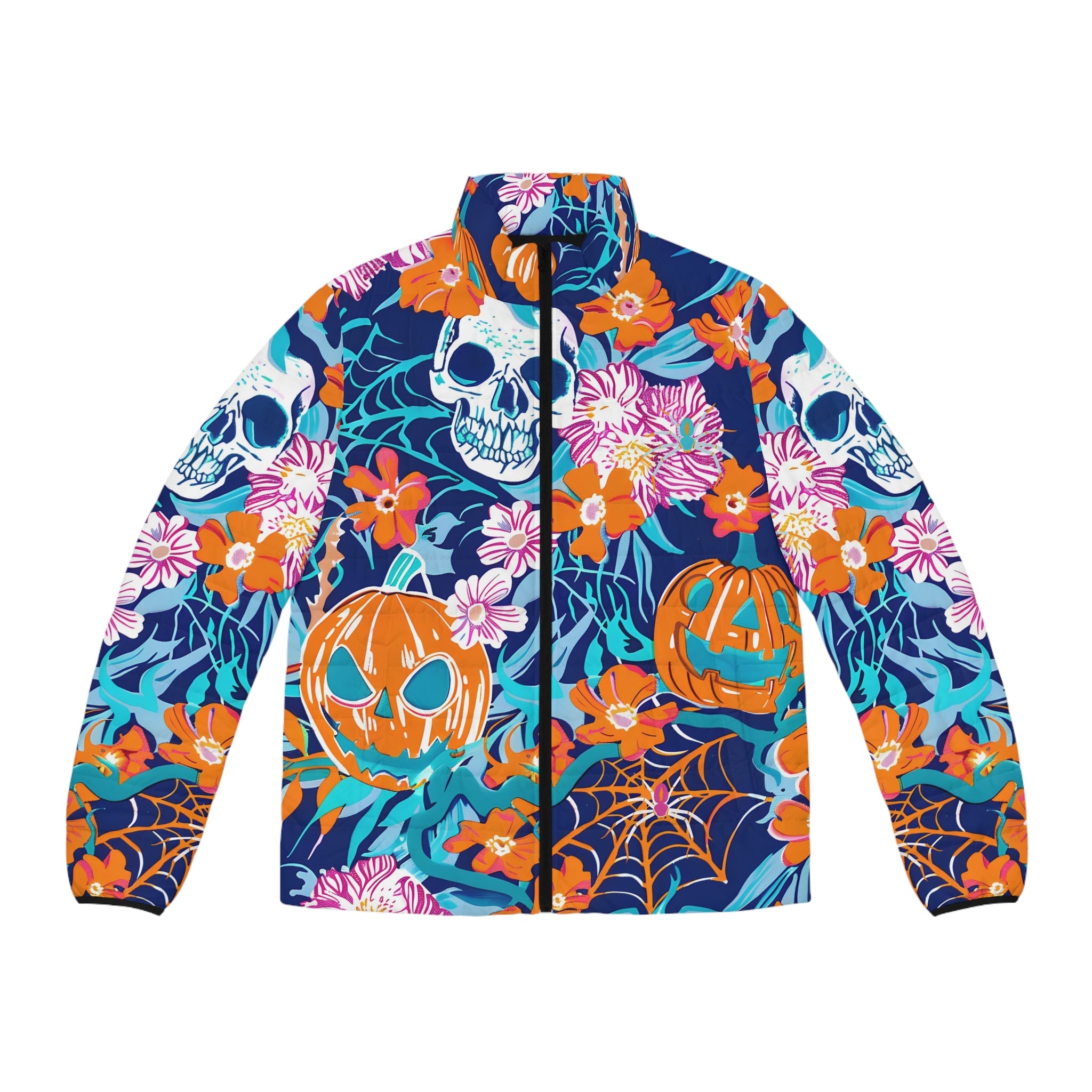 Printify Spooky Floral Print Puffer Jacket 2025