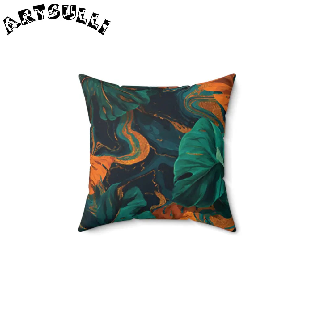 JAKKOUTTHEBXX Teal Orange and Gold Abstract Leaf Pillow 2025