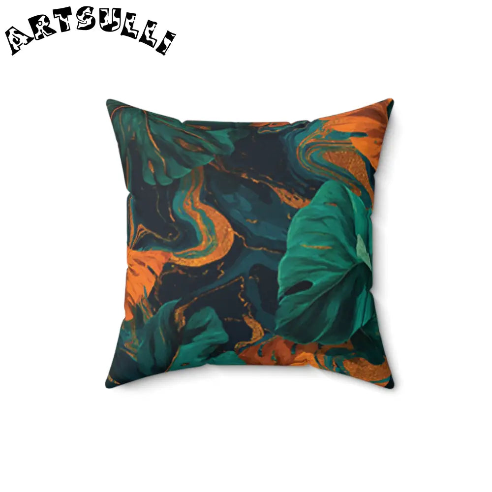 JAKKOUTTHEBXX Teal Orange and Gold Abstract Leaf Pillow 2025