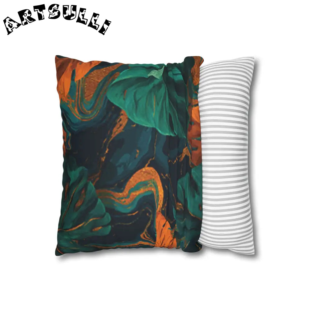 JAKKOUTTHEBXX Teal Orange and Gold Abstract Leaf Throw Pillow 2025