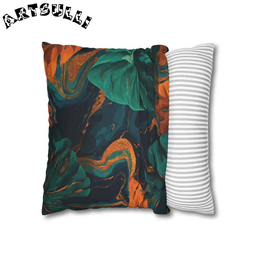 JAKKOUTTHEBXX Teal Orange and Gold Abstract Leaf Throw Pillow 2025