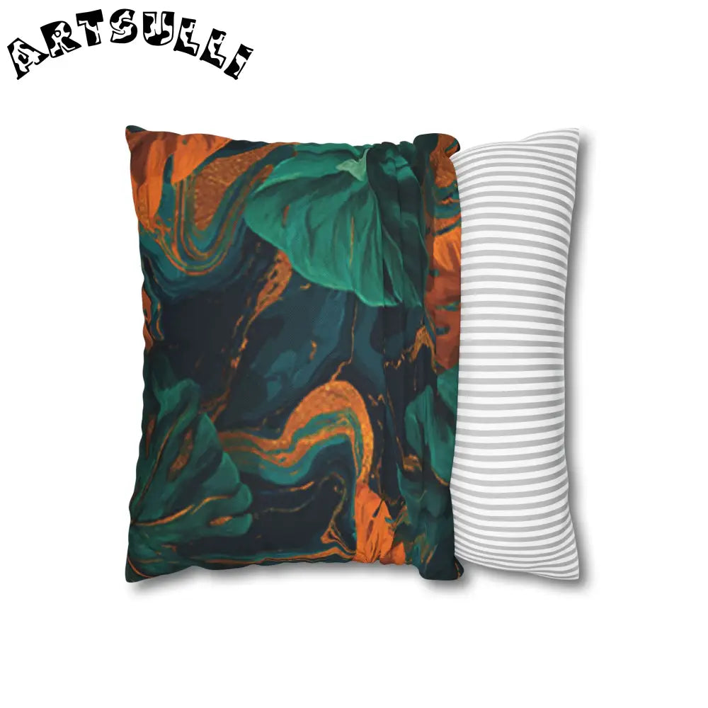 JAKKOUTTHEBXX Teal Orange and Gold Abstract Leaf Throw Pillow 2025