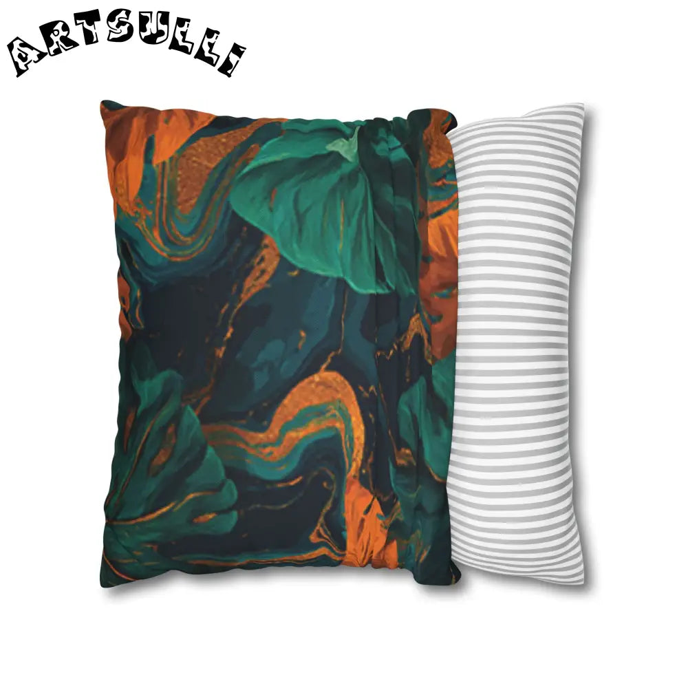 JAKKOUTTHEBXX Teal Orange and Gold Abstract Leaf Throw Pillow 2025