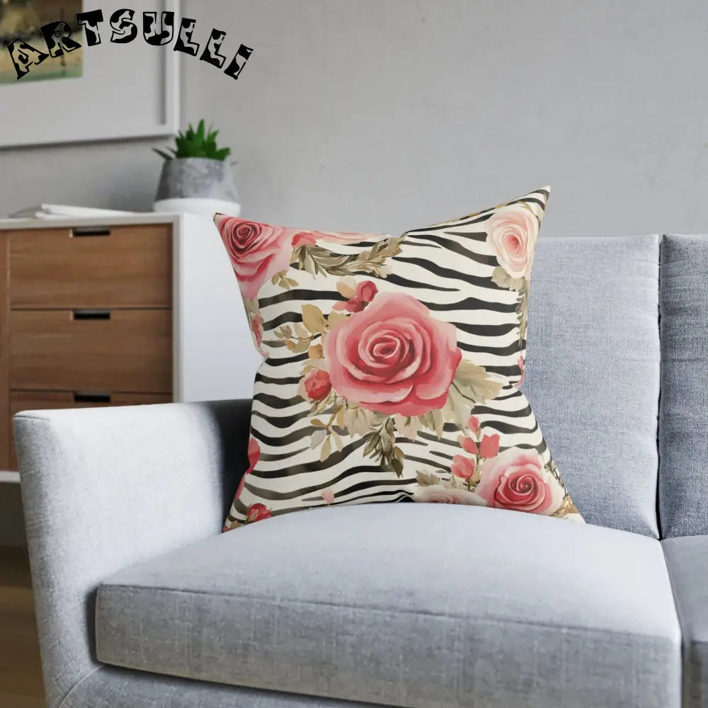 JAKKOUTTHEBXX Pink Floral and Zebra Stripe Throw Pillow 2025