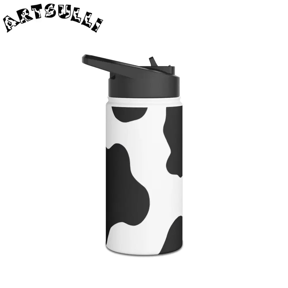 Stainless Steel Cow Print Water Bottle with Flip Top Lid, Artsulli - Art is Long, Life is Short, Mug, , , , , , , 