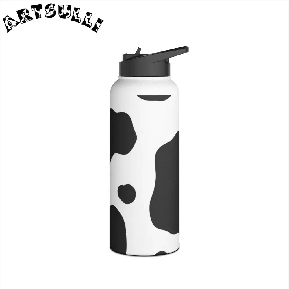 Stainless Steel Cow Print Water Bottle with Flip Top Lid, Artsulli - Art is Long, Life is Short, Mug, , , , , , , 