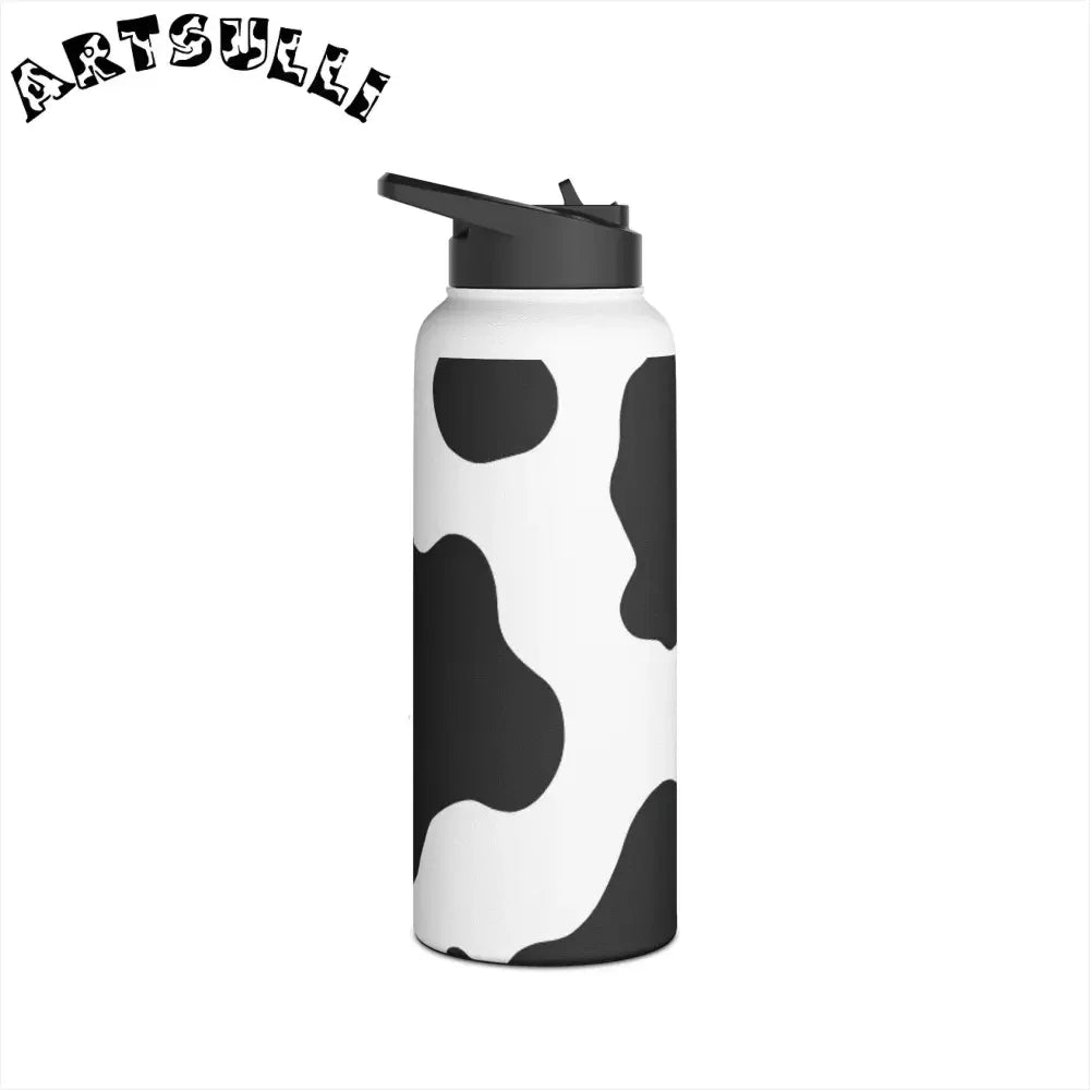 Stainless Steel Cow Print Water Bottle with Flip Top Lid, Artsulli - Art is Long, Life is Short, Mug, , , , , , , 