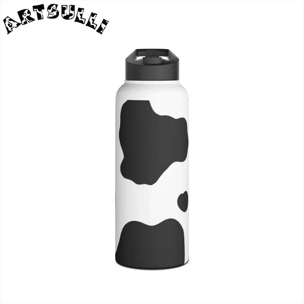 Stainless Steel Cow Print Water Bottle with Flip Top Lid, Artsulli - Art is Long, Life is Short, Mug, , , , , , , 