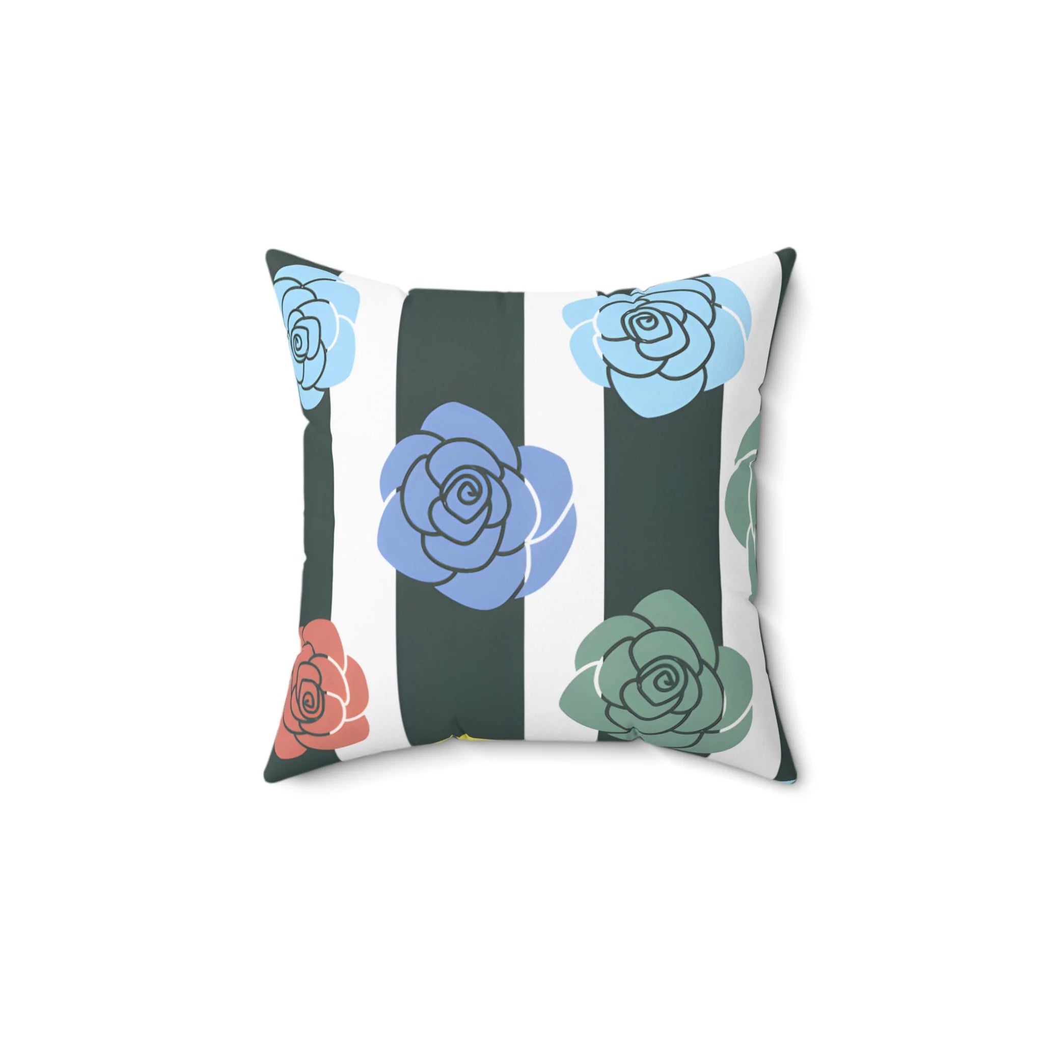 Stripes x Roses Spun Polyester Square Pillow, Artsulli - Art is Long, Life is Short, Home Decor, Size, 14" × 14", , , , , 11751272038776