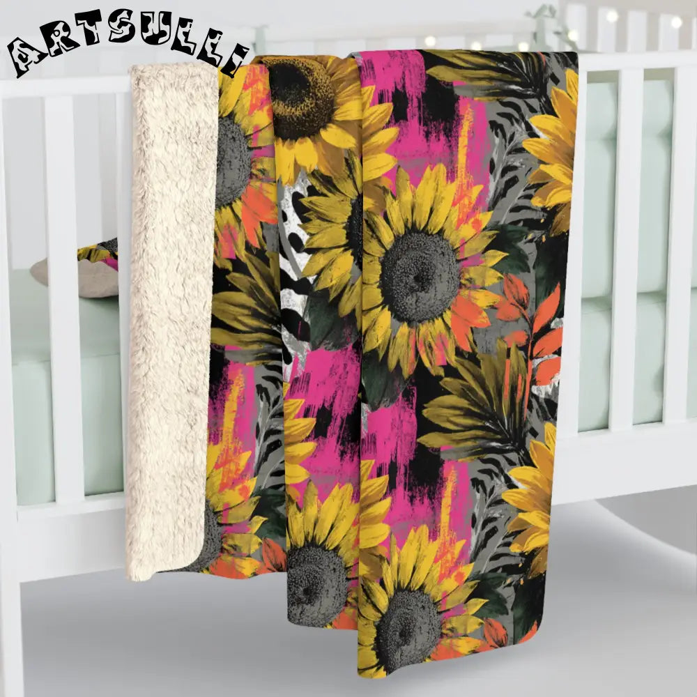 Stripes x Sunflowers Cozy Fleece Blanket, Artsulli - Art is Long, Life is Short, Home Decor, , , , , , , 