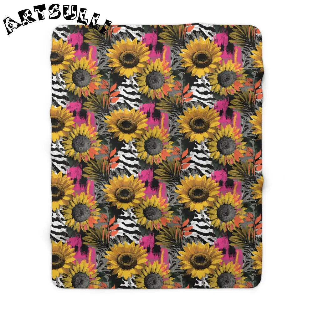 Stripes x Sunflowers Cozy Fleece Blanket, Artsulli - Art is Long, Life is Short, Home Decor, Size, 60" × 80", , , , , 33468599058754909873