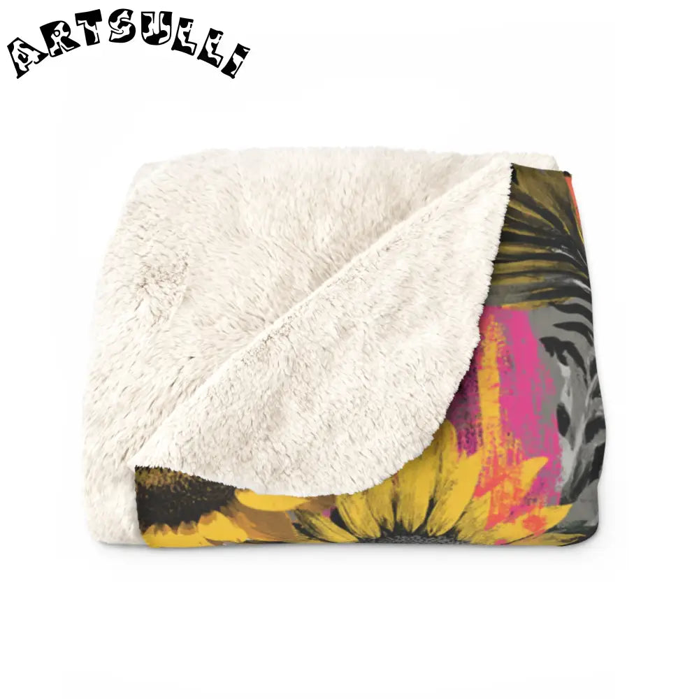 Stripes x Sunflowers Cozy Fleece Blanket, Artsulli - Art is Long, Life is Short, Home Decor, , , , , , , 