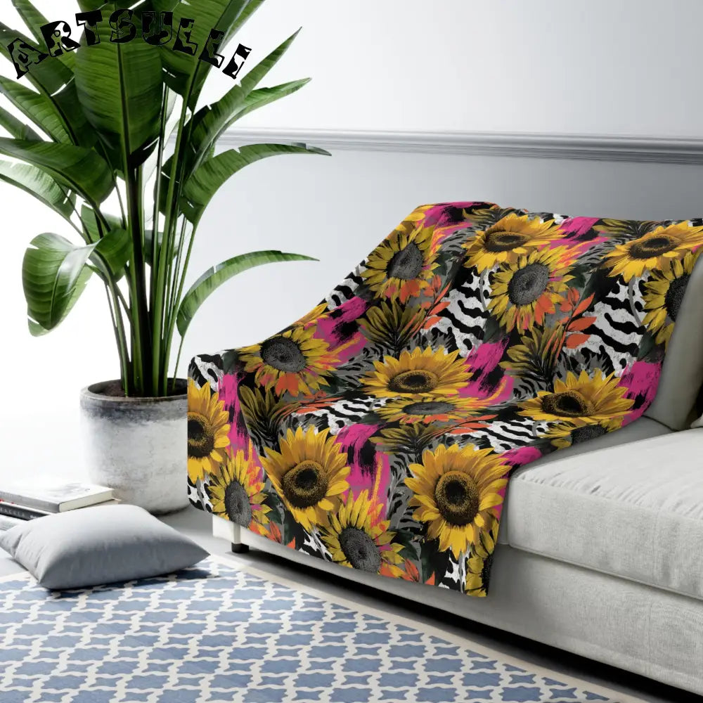 Stripes x Sunflowers Cozy Fleece Blanket, Artsulli - Art is Long, Life is Short, Home Decor, , , , , , , 